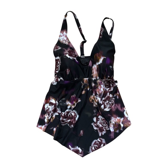 Torrid Wireless V-Neck Tankini Top Blue Rose Black Plus Size 1 (1X) New With Tag - Picture 2 of 6